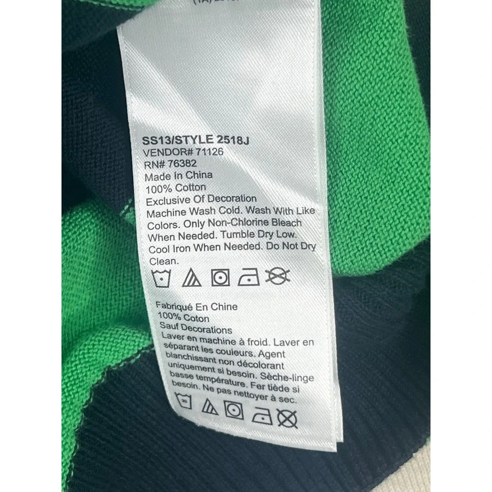 Timberland Mens V Neck Striped Sweater Green Navy Cream‎ XL Regular Fit Cotton
